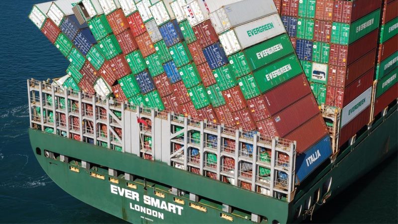 Collapsed containers on container ship Ever Smart