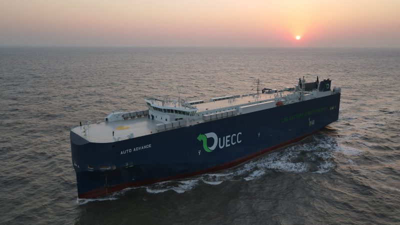 UECC’s first newbuild dual-fuel LNG battery hybrid PCTC is set to start commercial operation after delivery from Jiangnan Shipyard Image: UECC